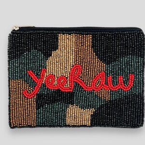 YEE HAW Camo Seed Beaded Pom-Pom Zipper Money Makeup Storage Pouch NEW